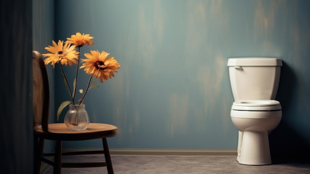 Foto ein stuhl mit einer toilette im hintergrund und blumen darauf