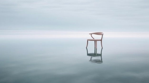 Foto ein stuhl steht in einem gewässer, auf dessen unterseite das wort meer steht