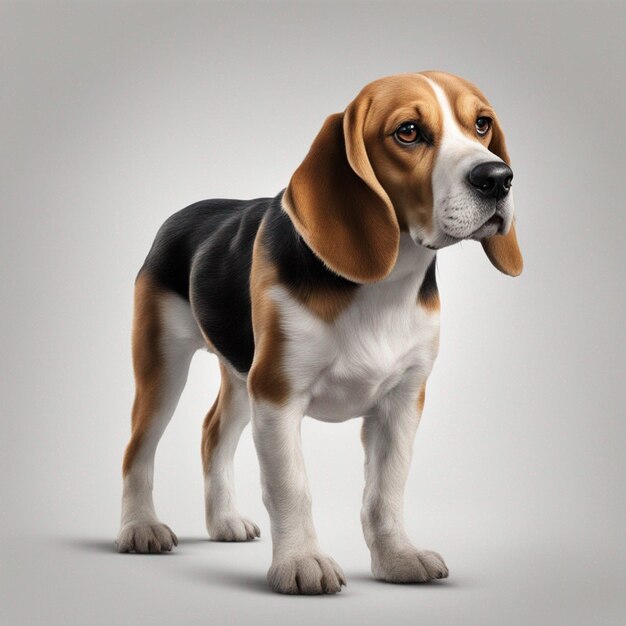 Ein süßer Beagle-Hund mit klarem grauen Hintergrund