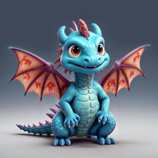 Ein süßer blauer Drache in 3D