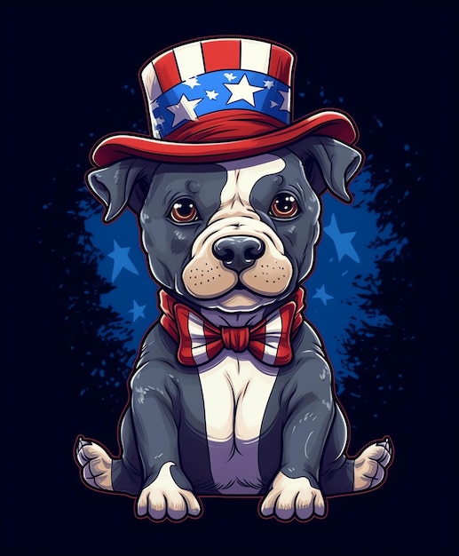 Foto ein süßer, glücklicher hund mit einem onkel-sam-hut mit der usa-flagge in digitaler kunst