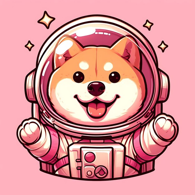 ein süßer, glücklicher Shiba-Inu-Astronaut auf einem rosa Hintergrund, digitaler Kunst, KI-generiert