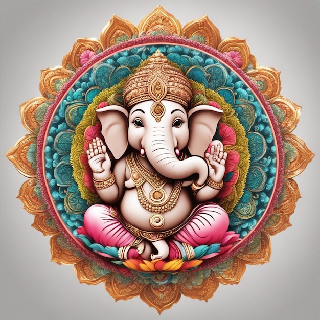 Ein süßer hinduistischer Gott, Lord Ganesha, voller Blumendekoration