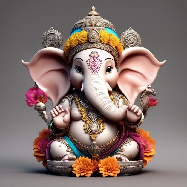 Ein süßer hinduistischer Gott, Lord Ganesha, voller Blumendekoration