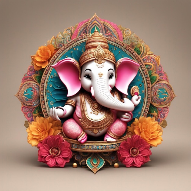 Ein süßer hinduistischer Gott, Lord Ganesha, voller Blumendekoration