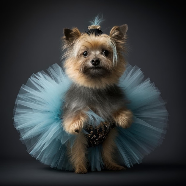 Ein süßer Hund, gekleidet in ein Tutu, bildgenerative KI