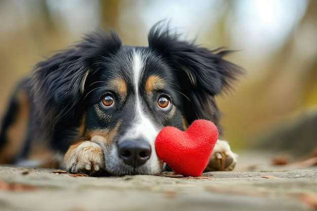 Foto ein süßer hund mit einem herz