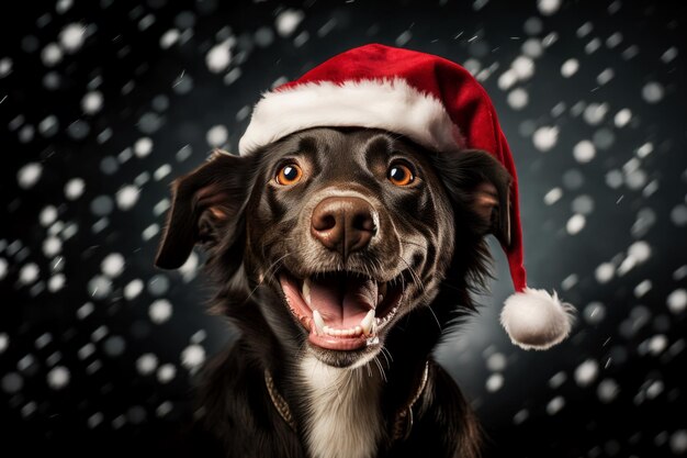 Foto ein süßer hund trägt einen weihnachtsmannshut