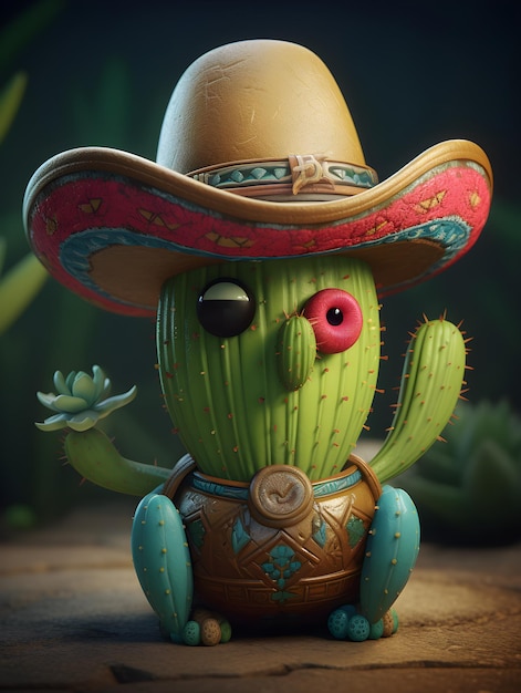 Ein süßer Kaktus mit mexikanischem Hut