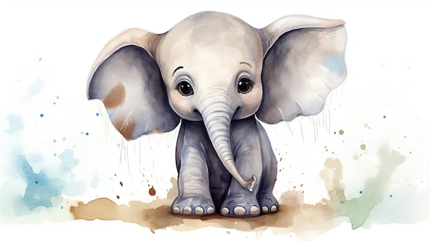 ein süßer kleiner afrikanischer Elefant im Aquarellstil