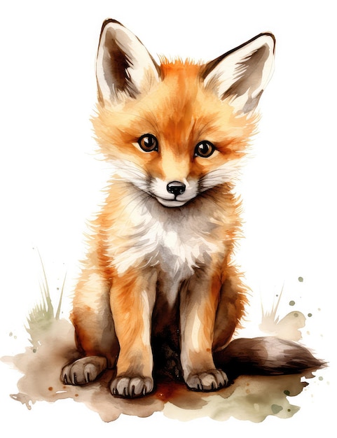 Ein süßer kleiner Fuchs ist in Aquarell gemalt