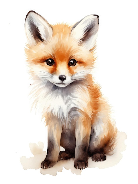 Ein süßer kleiner Fuchs ist in Aquarell gemalt