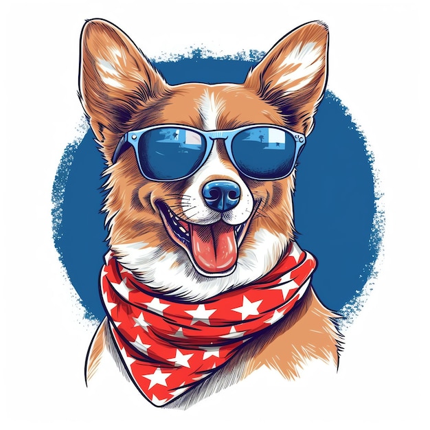 Ein süßer kleiner Hund trägt einen Uncle Sam-Hut, der mit der USA-Flagge in digitaler Kunst geschmückt ist