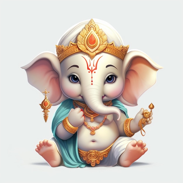 Ein süßer Lord Ganpati mit weißem Hintergrund