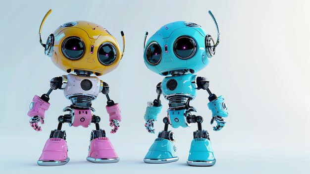 ein süßer Roboter mit blauer und rosa Farbe auf weißem Hintergrund