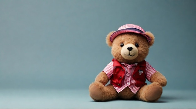 Ein süßer Teddybär in einem stilvollen Kleid auf einem isolierten Hintergrund