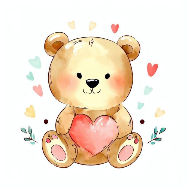 Ein süßer Teddybär mit einem Herz auf der Brust