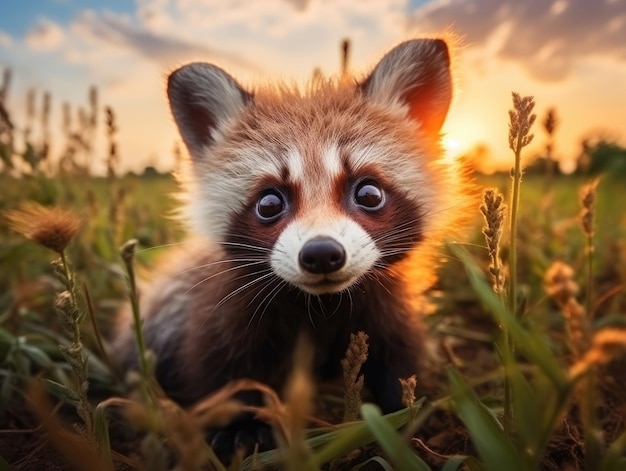 Ein süßer Waschbär im Sommer