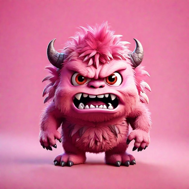 Ein süßes 3D-pinkes Zeichentrickfilmen-Monster, das auf farbigem Hintergrund isoliert ist