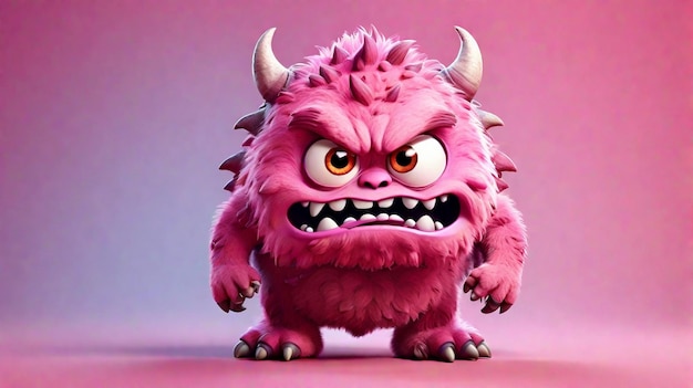 Ein süßes 3D-pinkes Zeichentrickfilmen-Monster, das auf farbigem Hintergrund isoliert ist