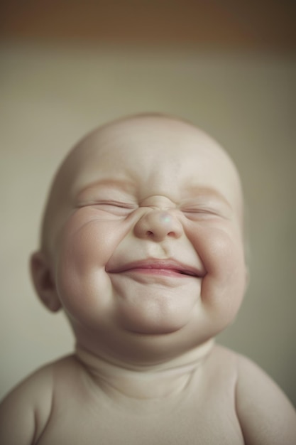 Ein süßes Baby lächelt mit geschlossenen Augen