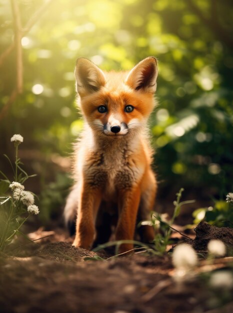 Ein süßes Fuchsbaby im Sommerwald