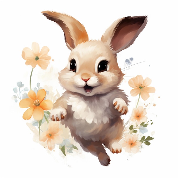 ein süßes Kaninchen mit Blumen
