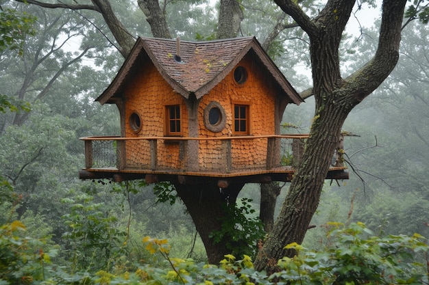 Ein süßes kleines Baumhaus für Kinder im Wald