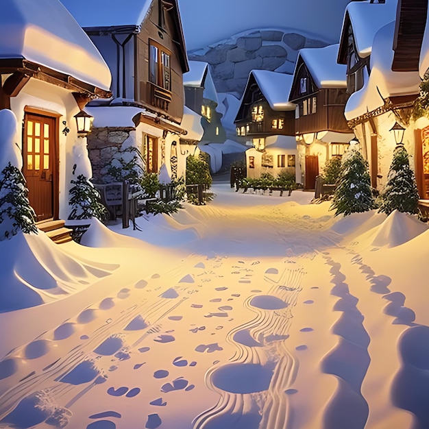 ein süßes kleines Dorf, das mit Schnee bedeckt ist