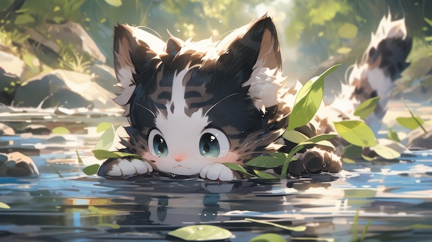 ein süßes kleines Kätzchen im Fluss