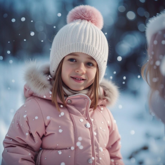 Ein süßes kleines Mädchen spielt im Schnee