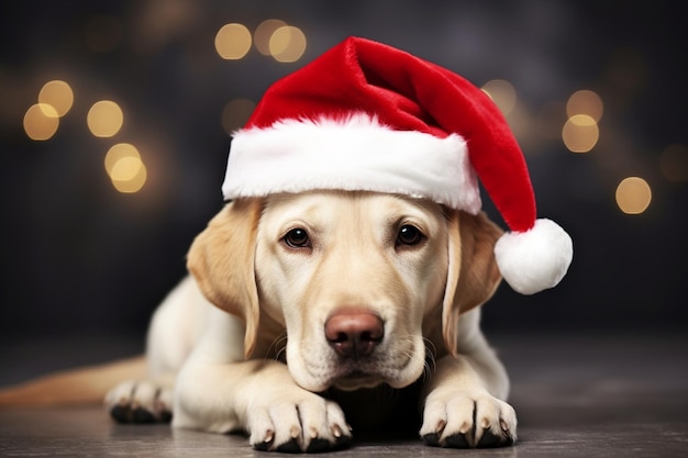 Foto ein süßes labrador retriever mit weihnachtshut