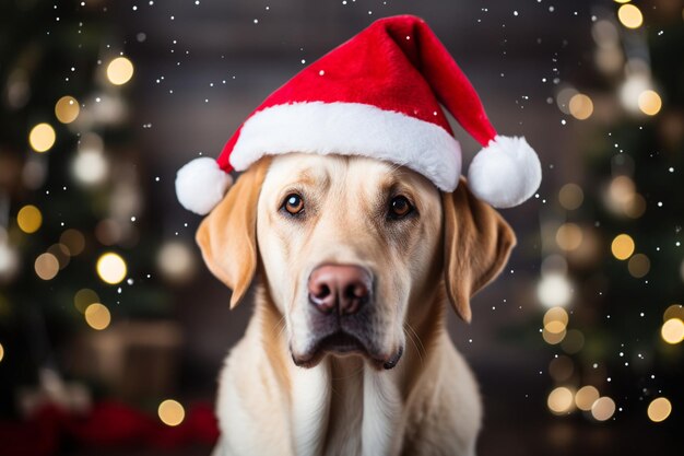 Foto ein süßes labrador retriever mit weihnachtshut