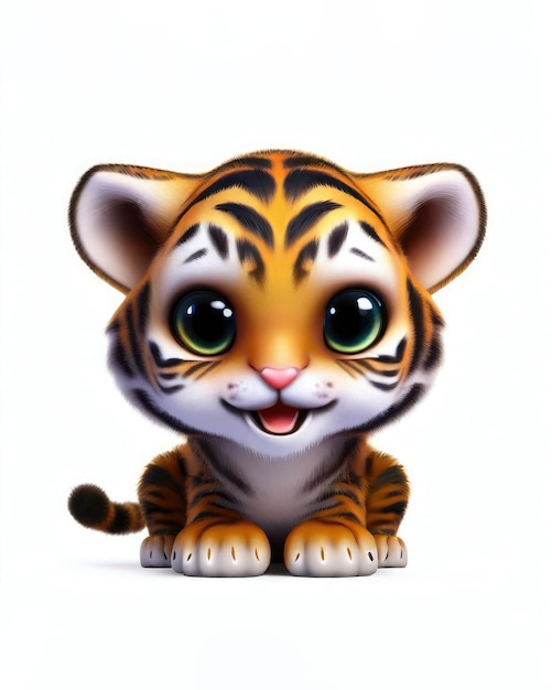 Ein süßes Lächeln des kleinen Tiger-Kawaii-Charakters in 3D