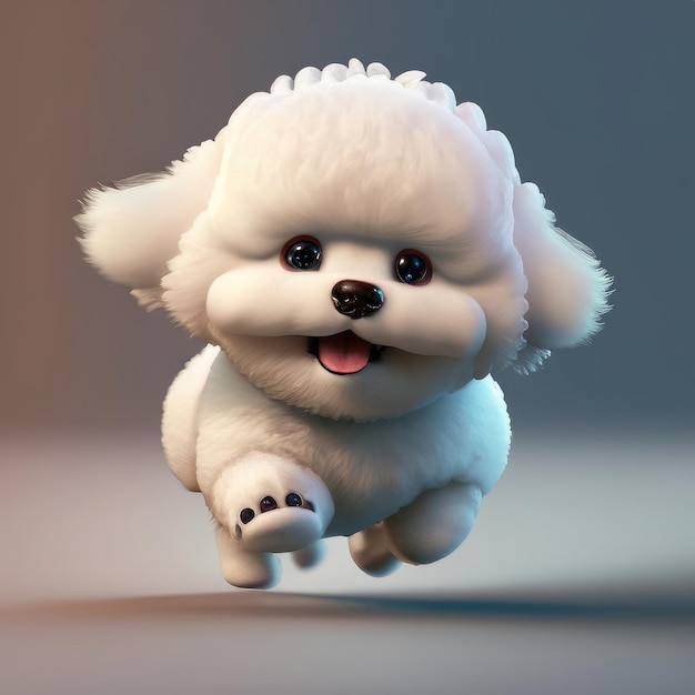 Ein süßes Lächeln in 3D, kleine Bichon Frise Kawaii-Figur