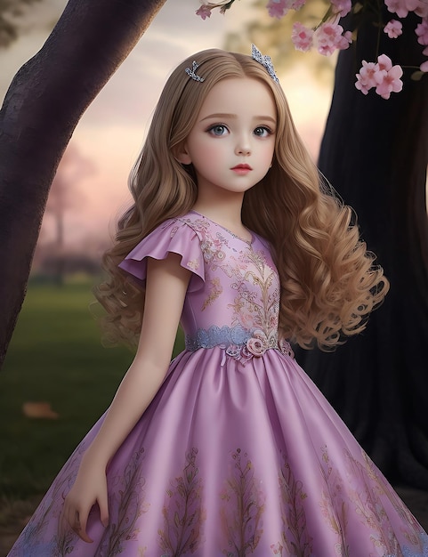 Ein süßes Mädchen in einem Blumengarten mit blumigem Hintergrund
