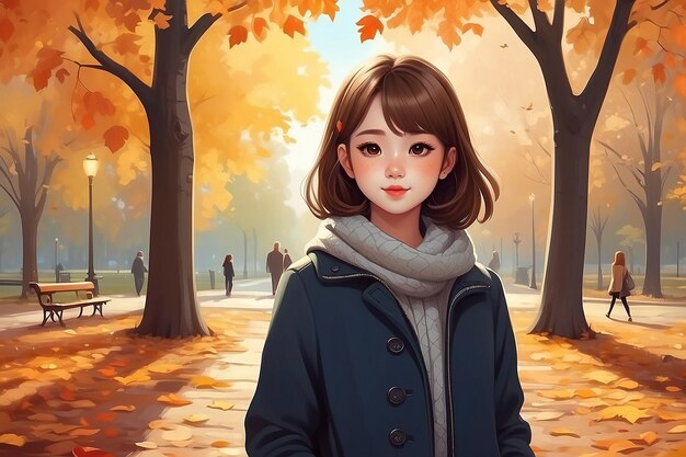 Ein süßes Mädchen in einem Herbstpark am Nachmittag