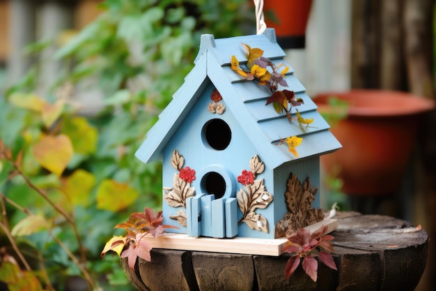 Foto ein süßes vogelhaus, das als gemütliches zuhause für vögel dient