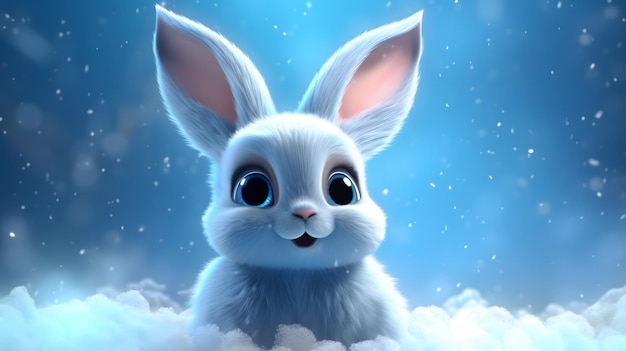 Ein süßes weißes Kaninchen im Winter. Generative KI