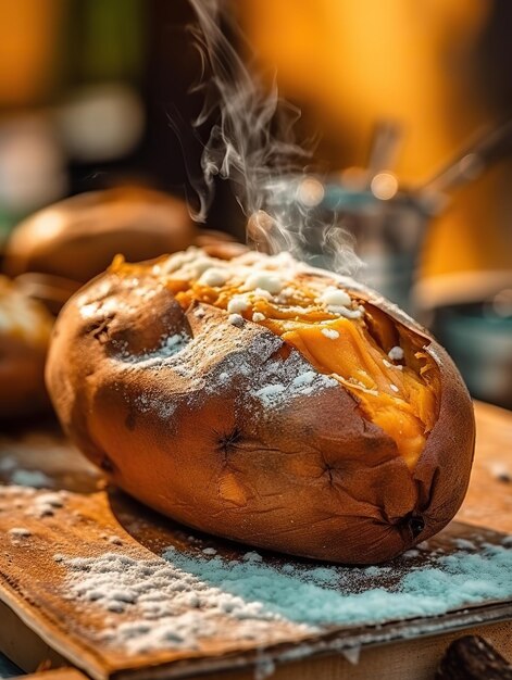 Foto ein süßkartoffel-dessert mit eis und karamellsauce