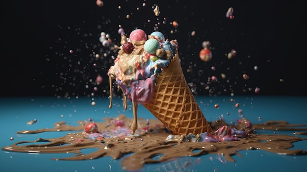 ein Sundae aus Eiscreme mit Toppings wie Sprinkles und Schokoladensirup