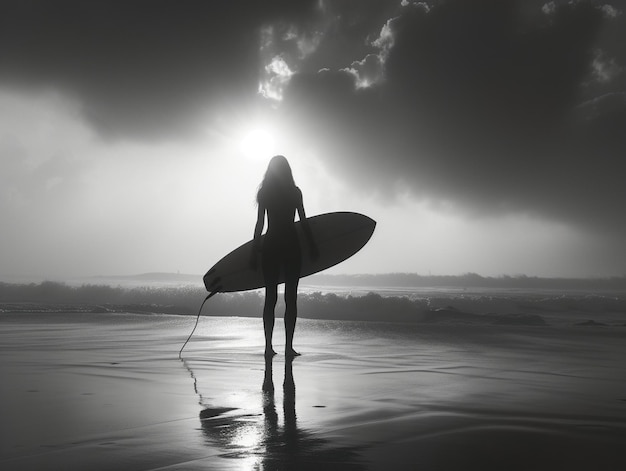 Ein Surfer fährt auf einer Welle vor der Sonne