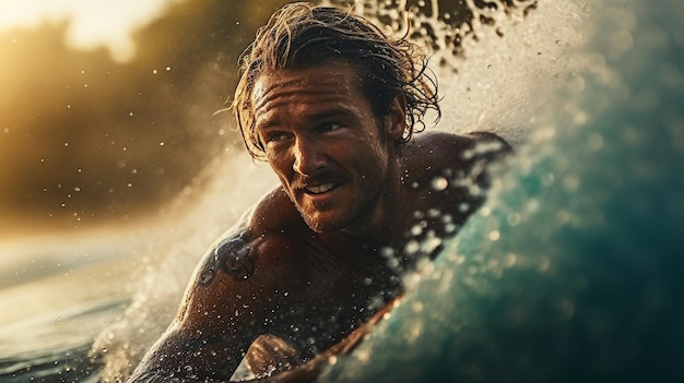 Ein Surfer reitet auf einer Welle im Ozean.