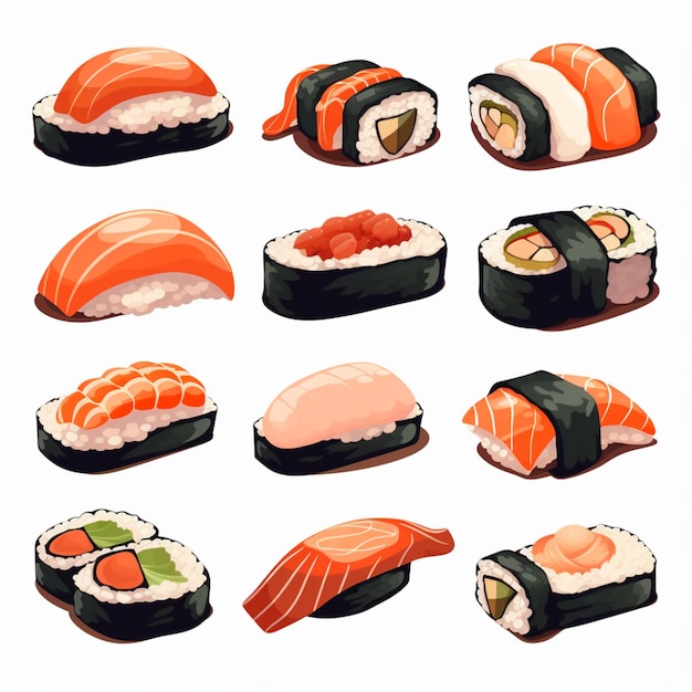 Ein Sushi-Vektorset enthält typischerweise eine Vielzahl von Sushi-Illustrationen, die wunderschön mit at gestaltet wurden