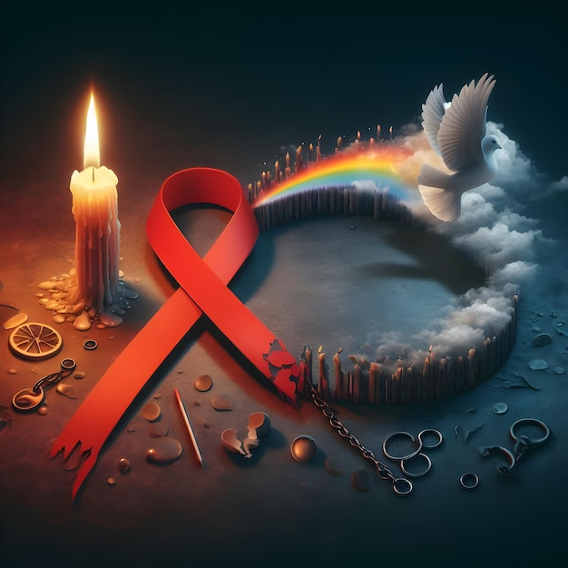 Foto ein symbol der liebe, der hoffnung, des bewusstseins, der widerstandsfähigkeit, der solidarität und der unterstützung aids, hiv, bewusstsein für krebs