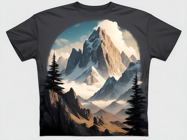 Ein T-Shirt mit Bäumen und Bergen