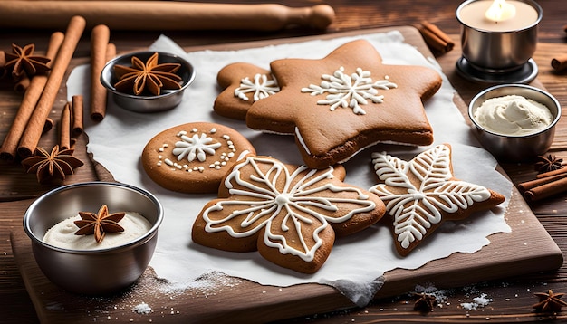 ein Tablett Gingerbread-Kekse und eine Schüssel Kekse