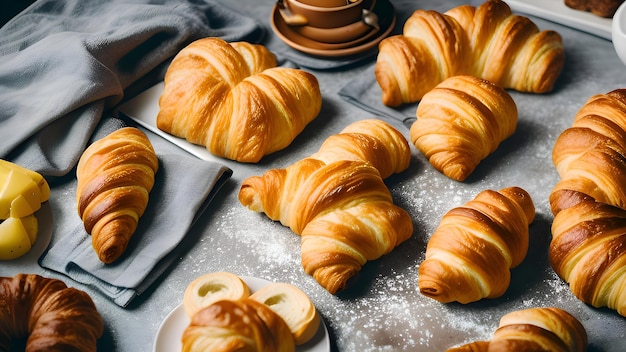 ein Tablett mit Croissants und einem Löffel darauf