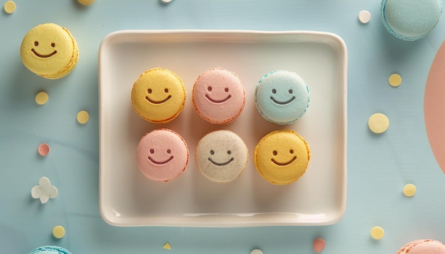 Foto ein tablett mit cupcakes, auf dem einer von ihnen ein lächelndes gesicht hat