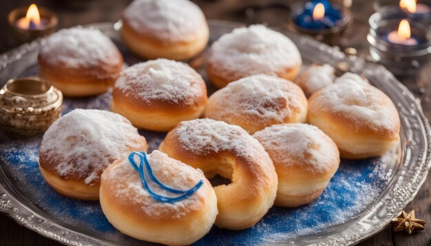 ein Tablett mit Donuts mit einer blauen Markierung